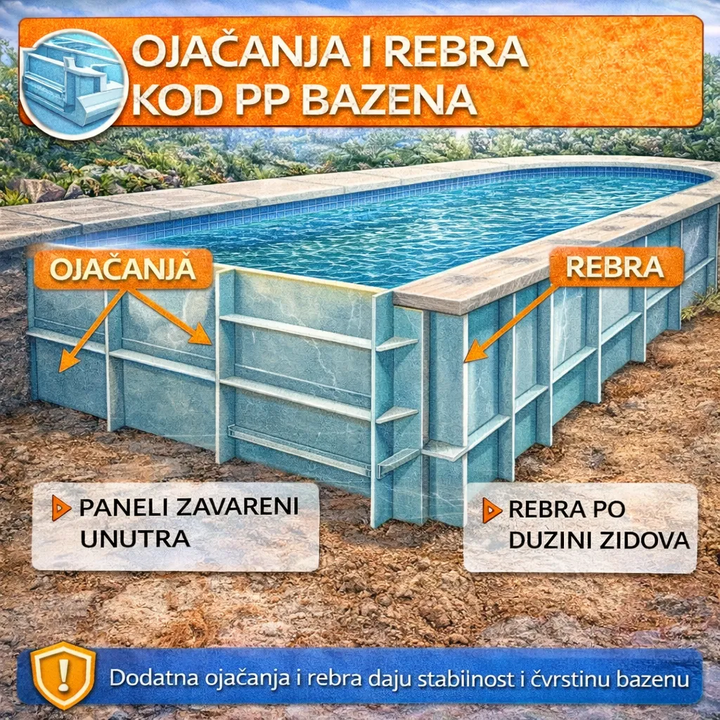 Ojačanja i rebra kod PP bazena