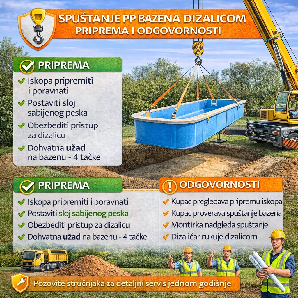 Spuštanje PP bazena dizalicom – priprema i odgovornosti